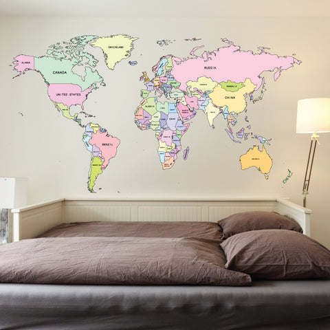 Printed Countries World Map Wall Sticker
