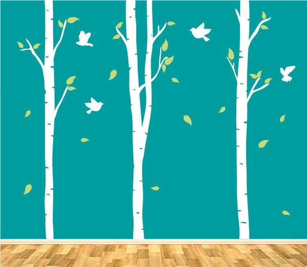 Birch Trees And Birds Wall Stickers