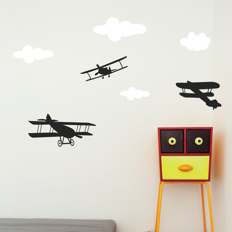 Plane and cloud wall decals