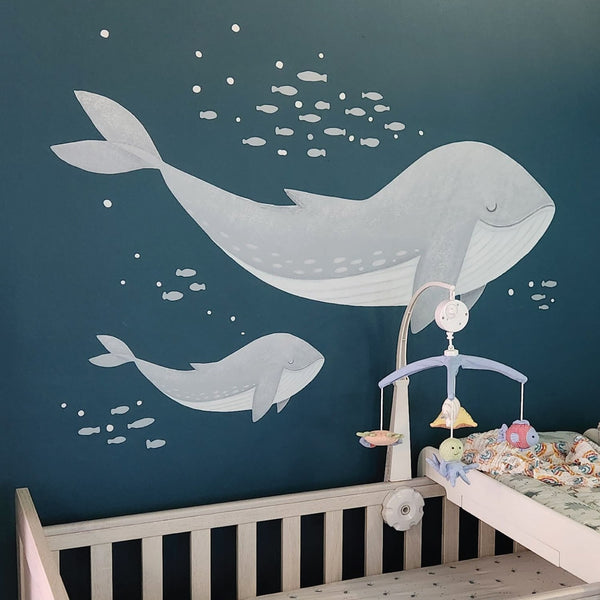Mother And Baby Fabric Whale Wall Stickers