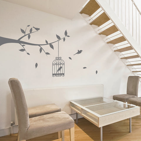 Bird Cage Tree Branch Wall Sticker
