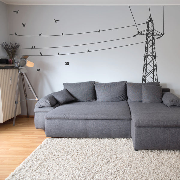 Electric Power Lines Birds Wall Decals