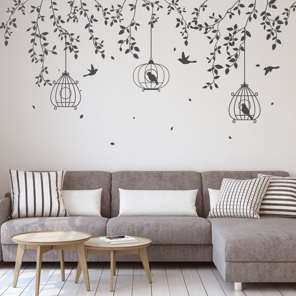 Hanging Branches Bird Cage Wall Stickers