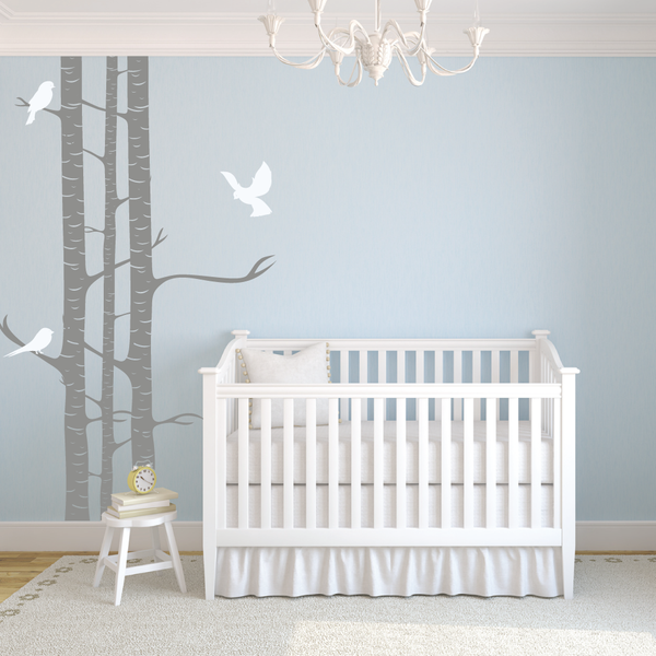 Childrens Birch Trees With Birds Wall Stickers