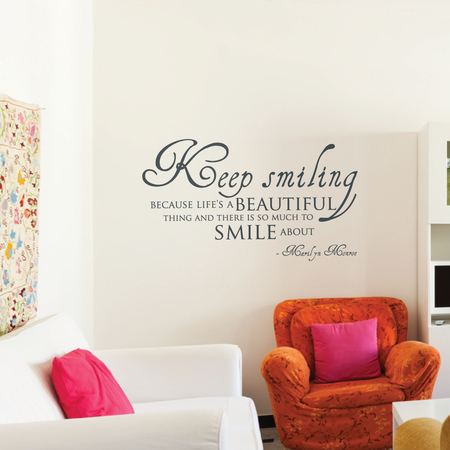 Autocollant Mural 'Keep Smiling' Avec Marilyn Monroe - Style Contemporain - Vinyle Mat - Fabriqué En France