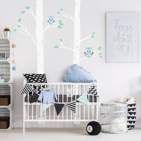 Nursery Birch Trees With Owls Decals