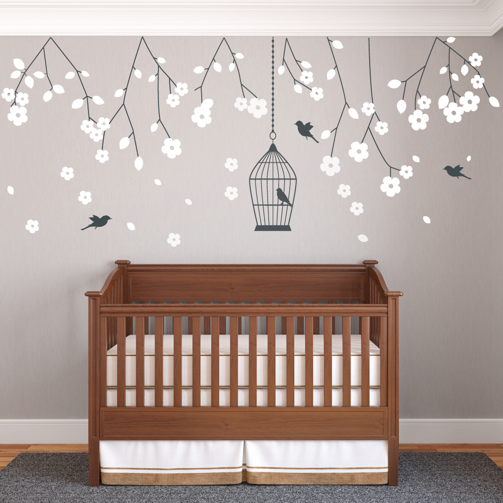 Nursery Hanging Blossom Branches Wall Sticker