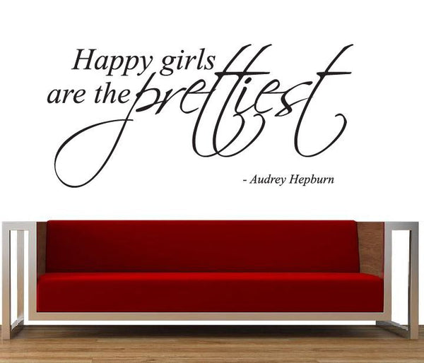 Happy Girls Are The Prettiest Wall Sticker Decal Vinyl Audrey Hepburn Quote Mural Words Famous 