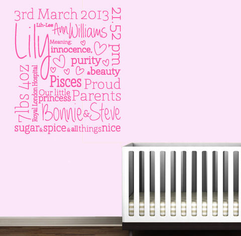 Personalised Baby Birth Wall Decal