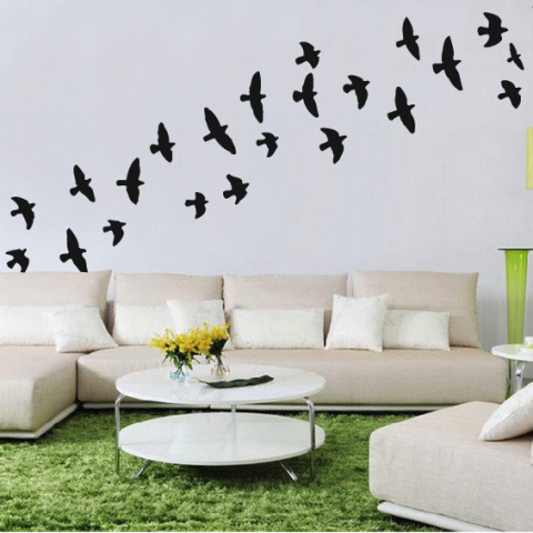 Set Of 7 Wooden Flock Flying Bird Sun Wall Art Seagull Unique Home...