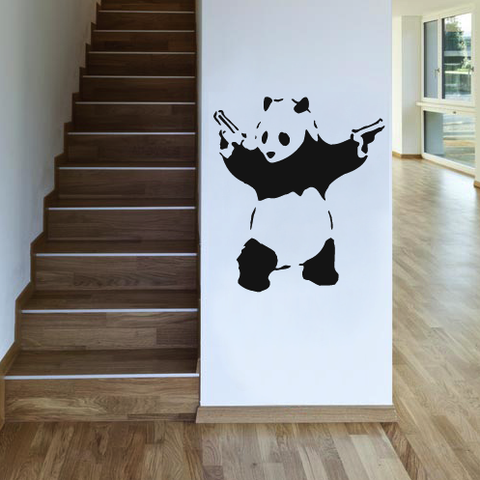 "Panda With Guns" Decal - 5" X 5" Glossy Black Vinyl Car Sticker (JDM / Euro Style)