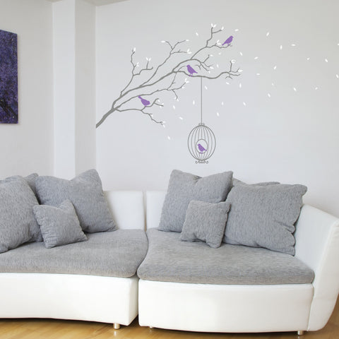 Winter Branch With Bird Cage Wall Vinyl